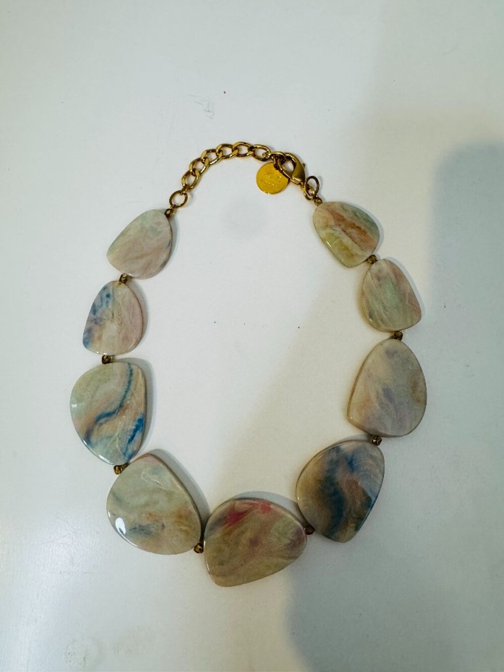 Pono Gemma Necklace Made in Italy Gold Plated Chain and Clasp Marbled Acrylic Be